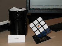 My oblique strategies coffee cup and my Rubik's cube that I like to play with.